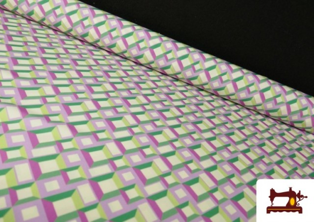 Acheter Tissu en Crêpe Imprimé avec Losanges couleur Vert Bouteille