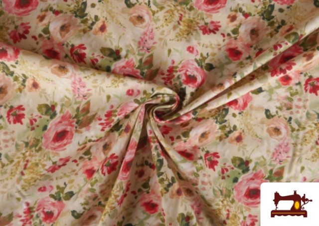 Tissu en Coton Imprimé avec Fleurs Romantiques de Couleurs couleur Rosé