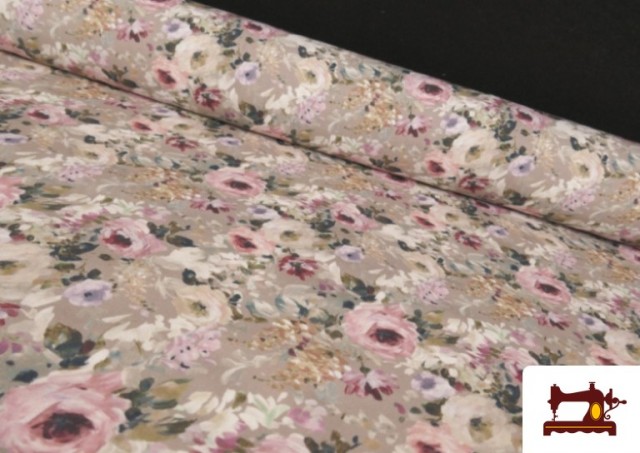 Acheter Tissu en Coton Imprimé avec Fleurs Romantiques de Couleurs couleur Beige