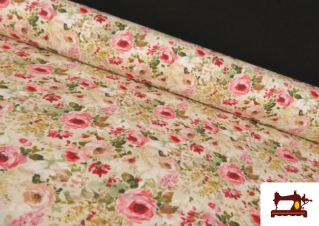 Tissu en Coton Imprimé avec Fleurs Romantiques de Couleurs