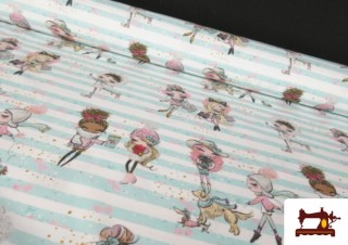 Tissu en Coton Imprimé avec Filles