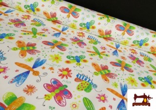 Tissu Piqué en Coton Imprimé avec Papillons Multicolores Tissu Piqué en Coton Imprimé avec Papillons Multicolores