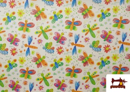 Tissu Piqué en Coton Imprimé avec Papillons Multicolores