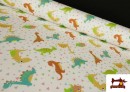 Tissu Piqué en Coton Imprimé avec Dinosaures Infantiles