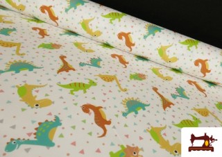 Tissu Piqué en Coton Imprimé avec Dinosaures Infantiles Tissu Piqué en Coton Imprimé avec Dinosaures Infantiles
