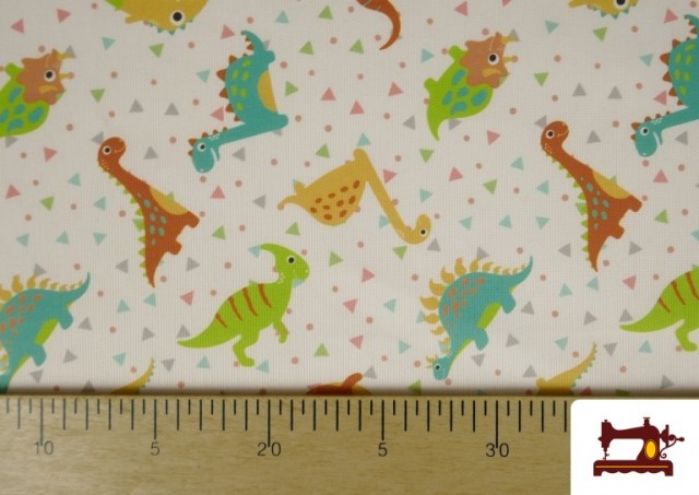 Tissu Piqué en Coton Imprimé avec Dinosaures Infantiles
