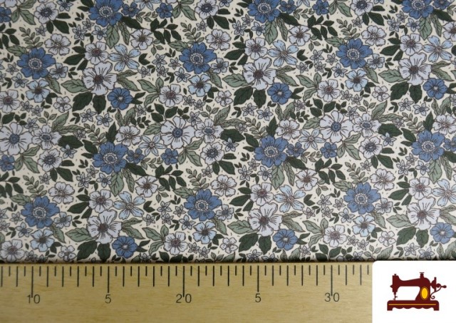 Vente en ligne de Tissu en Coton Imprimé avec Fleurs de Couleurs couleur Bleu