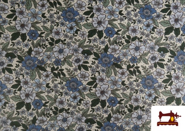 Acheter Tissu en Coton Imprimé avec Fleurs de Couleurs couleur Bleu