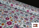Tissu en Coton Imprimé avec Fleurs Infantiles de Couleurs couleur Bleu