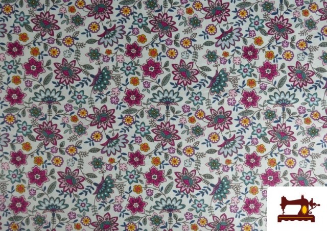 Acheter Tissu en Coton Imprimé avec Fleurs Infantiles de Couleurs couleur Bleu
