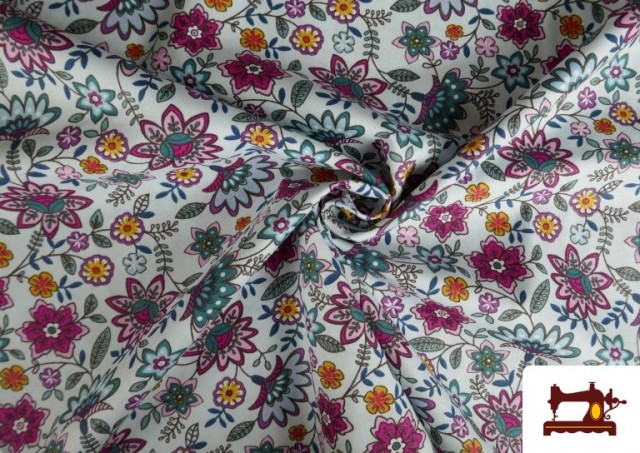 Vente en ligne de Tissu en Coton Imprimé avec Fleurs Infantiles de Couleurs couleur Bleu