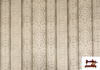 Tissu en Canvas Imprimé avec Liserés Classiques couleur Beige