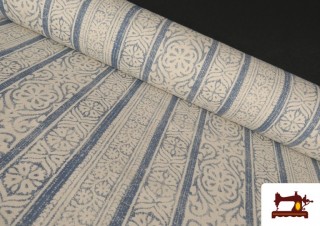 Tissu en Canvas Imprimé avec Liserés Classiques couleur Bleu