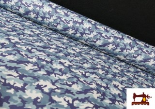 Tissu en Coton avec Imprimé Camouflage Bleu