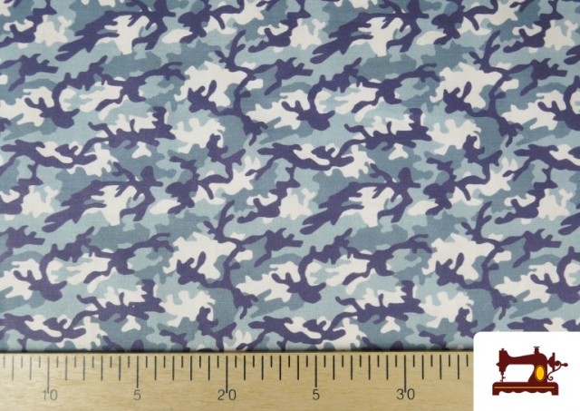 Tissu en Coton avec Imprimé Camouflage Bleu