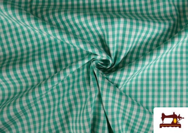 Vente de Tissu avec Carreaux Vichy en Coton 100% couleur Vert mer