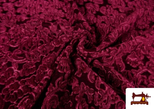 Vente en ligne de Tissu en Velours Élastique Jacquard Fantaisie Floral couleur Rubis