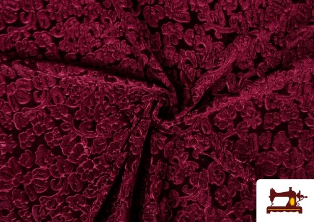 Tissu en Velours Élastique Jacquard Fantaisie Floral couleur Rubis