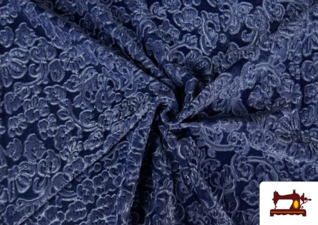 Vente en ligne de Tissu en Velours Élastique Jacquard Fantaisie Floral couleur Bleu