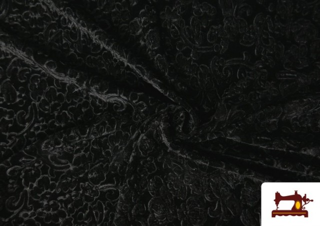 Vente de Tissu en Velours Élastique Jacquard Fantaisie Floral couleur Noir