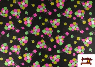 Tissu en Rase Ketten Imprimé avec Ballons Fluorescent