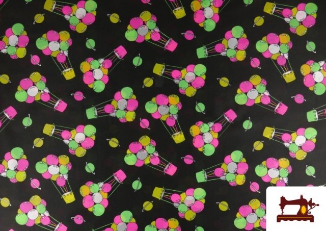 Tissu en Rase Ketten Imprimé avec Ballons Fluorescent
