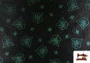 Tissu en Rase Ketten Imprimé avec Boucliers avec Paillettes Médievaux couleur Vert