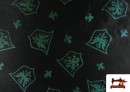 Acheter Tissu en Rase Ketten Imprimé avec Boucliers avec Paillettes Médievaux couleur Vert