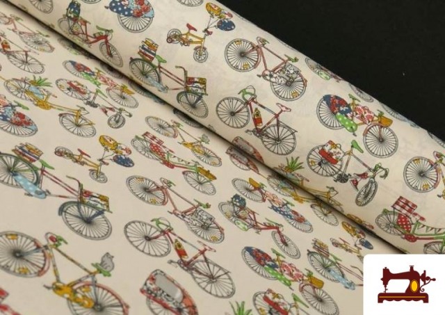 Tissu en Coton Imprimé avec des Vélos
