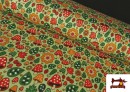 Tissu en Sweat Flannel d'Hiver avec Champignons et Fleurs