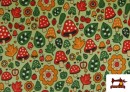 Vente en ligne de Tissu en Sweat Flannel d'Hiver avec Champignons et Fleurs