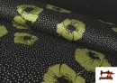 Tissu Style PuntRoma avec Fleurs et Pois couleur Kaki