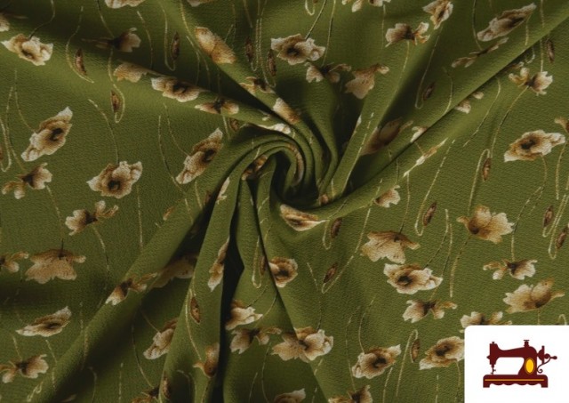 Acheter en ligne Tissu en Crêpe Floral couleur Vert