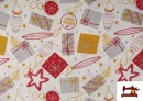 Vente de Tissu pour Décoration Imprimé avec Lettres de Noël Largeur 140 cm
