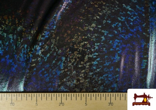 Vente de Tissu en Lycra Doré avec Hologramme Multicolore couleur Noir