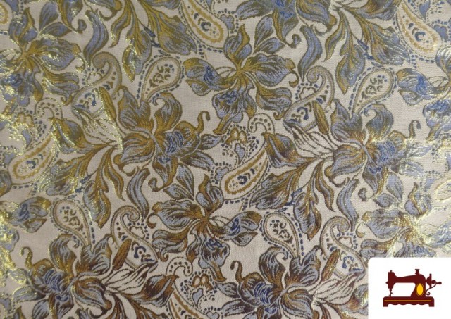 Acheter en ligne Tissu en Jacquard Floral avec Cachemire pour Vêtements couleur Bleu