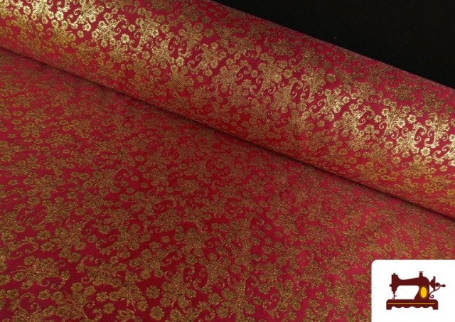 Acheter en ligne Tissu en Jacquard Floral Fantaisie Brillant Largeur 280 cm couleur Rouge