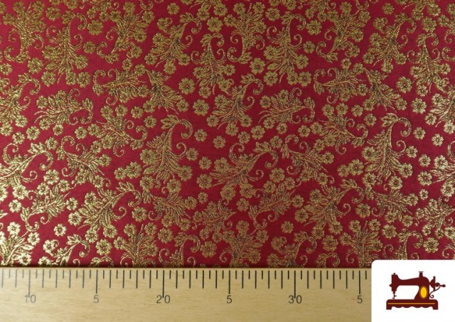 Tissu en Jacquard Floral Fantaisie Brillant Largeur 280 cm couleur Rouge