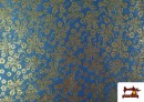 Acheter en ligne Tissu en Jacquard Floral Fantaisie Brillant Largeur 280 cm couleur Bleu