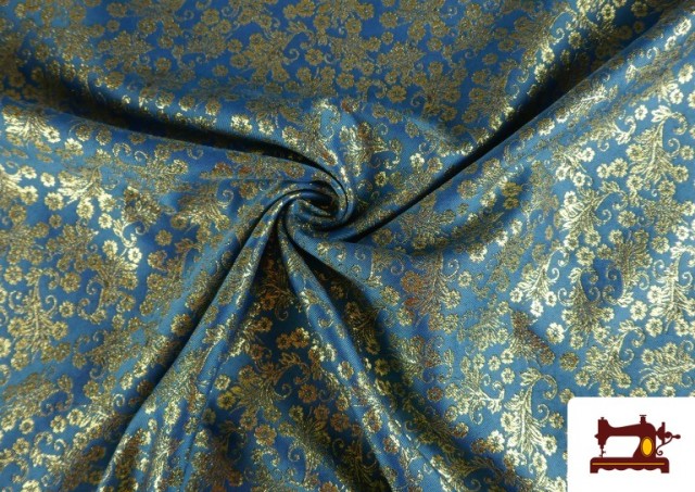 Vente en ligne de Tissu en Jacquard Floral Fantaisie Brillant Largeur 280 cm couleur Bleu