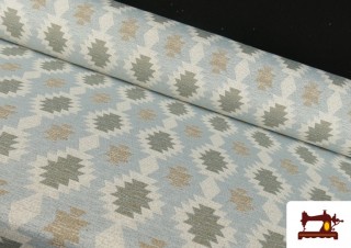 Tissu en Gobelin avec Imprimé Ethnique pour Tapisserie couleur Bleu