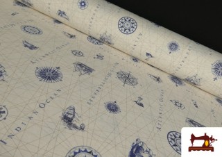Tissu en Canvas Imprimé avec Boussoles Carte Océan Tissu en Canvas Imprimé avec Boussoles Carte Océan
