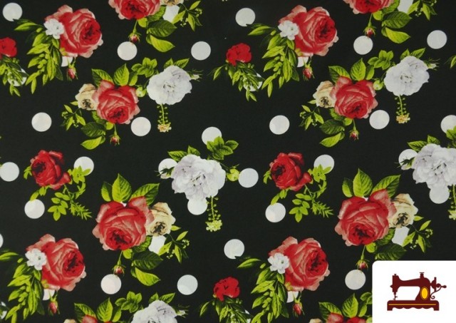 Acheter en ligne Tissu pour Vêtements Flamenco à Pois avec Fleurs couleur Noir
