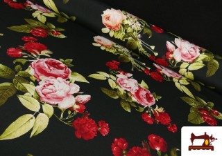 Tissu pour Vêtements Flamenco avec Fleurs Roses couleur Noir Tissu pour Vêtements Flamenco avec Fleurs Roses couleur Noir