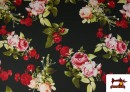 Vente de Tissu pour Vêtements Flamenco avec Fleurs Roses couleur Noir