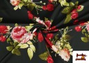 Vente en ligne de Tissu pour Vêtements Flamenco avec Fleurs Roses couleur Noir