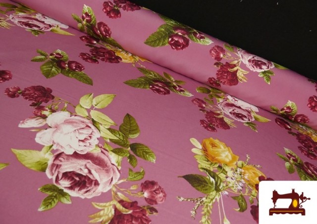 Tissu pour Vêtements Flamenco avec Fleurs Roses couleur Rosé