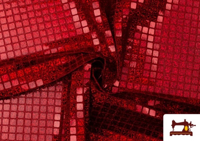 Tissu avec Pailletes à Carreaux Effet Hologramme - Pièce 25 Mètres couleur Rouge