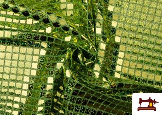 Tissu avec Pailletes à Carreaux Effet Hologramme - Pièce 25 Mètres couleur Vert pistache