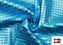 Tissu avec Pailletes à Carreaux Effet Hologramme - Pièce 25 Mètres couleur Bleu